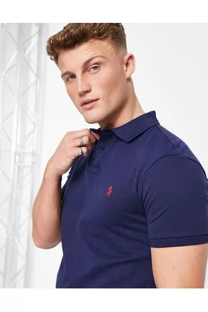 Ralph Lauren Polo in piqué slim con logo rosso slavato