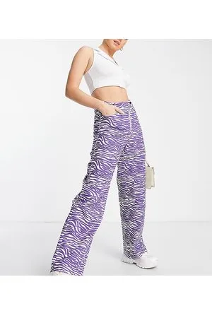 Missguided Pantaloni con fondo ampio e stampa zebrata lilla