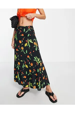 Whistles Gonna midi svolazzante nera con stampa di frutti