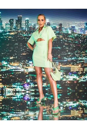 ASOS X MILLIE - Vestito camicia corto incrociato lime
