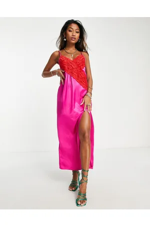 Topshop Vestito sottoveste color block con pizzo a contrasto