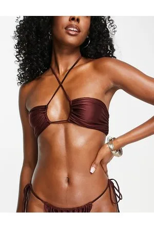 ASOS Top bikini sinuoso a fascia incrociato sul collo con perline