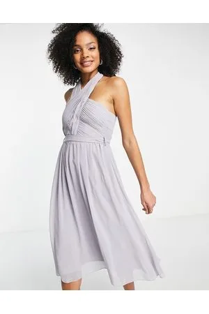 Little Mistress Vestito midi da damigella allacciato al collo grigio