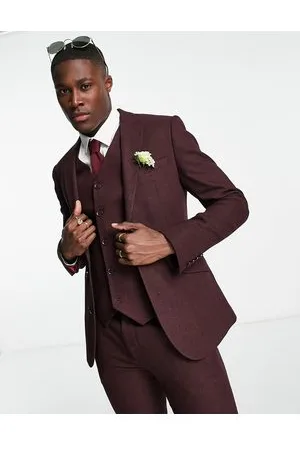 ASOS Wedding - Giacca da abito super skinny in misto lana con motivo pied de poule bordeaux