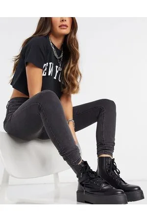 Noisy May Callie - Jeans skinny a vita alta grigi