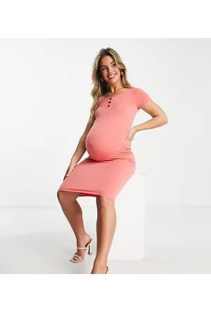 Flounce London Vestito midi basic con maniche ad aletta in jersey corallo