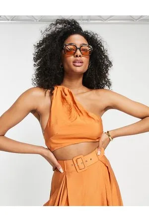 ASOS Top monospalla asimmetrico color ruggine allacciato sul retro in coordinato