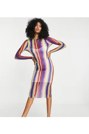 Annorlunda Vestito midi con cuciture a vista arcobaleno