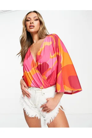 ASOS Body rosa con maniche a pipistrello e stampa astratta