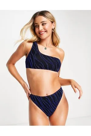 South Beach Top bikini monospalla nero/ zebrato con paillettes