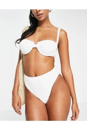 4th & Reckless Lopez - Slip bikini sgambati bianchi stropicciati a vita alta