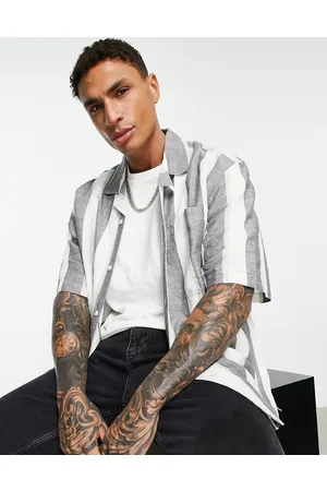 Topman Camicia oversize a righe bianche e grigie