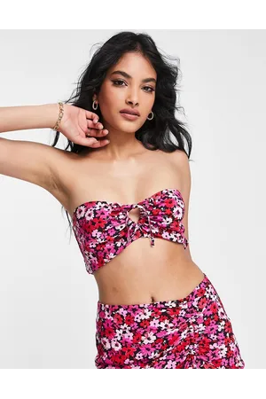 Topshop Brassière a fascia con apertura a goccia arricciata a fiorellini in coordinato