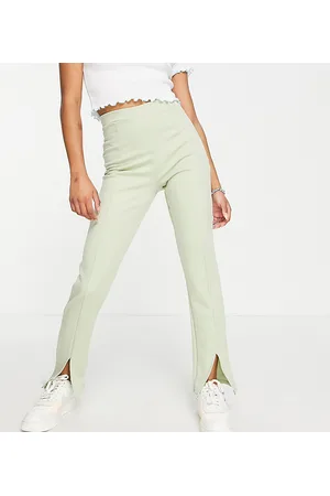 Flounce London Pantaloni sartoriali elasticizzati a vita alta con spacco sul davanti salvia