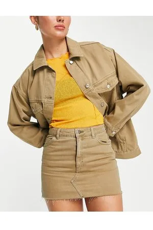 Topshop Gonna in denim a vita alta, color pietra in coordinato
