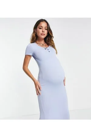 Flounce London Vestito midi basic in jersey azzurro chiaro con maniche ad aletta