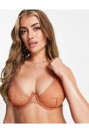 ASOS Coppe Grandi - Mix and Match - Top bikini con ferretto scollato color ruggine glitterato dd-g