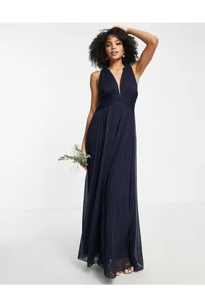 ASOS Vestito lungo drappeggiato da damigella con corpino arricciato e dettaglio a portafoglio