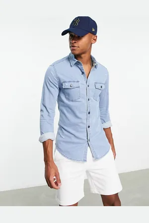 ASOS Camicia skinny in denim azzurro con strappi