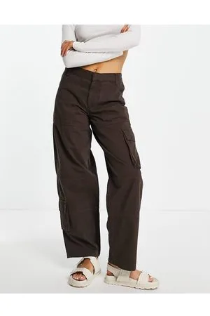 Topshop Pantaloni cargo comodi color cioccolato a vita molto bassa