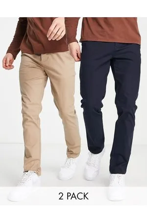 ASOS Confezione da 2 chino slim color blu navy e grigio pietra - Risparmia