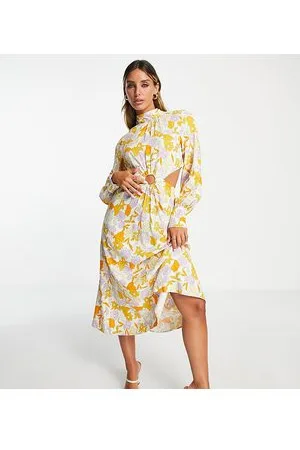 Y.A.S Esclusiva - Vestito midi con stampa a fiori con cut-out e dettaglio ad anello