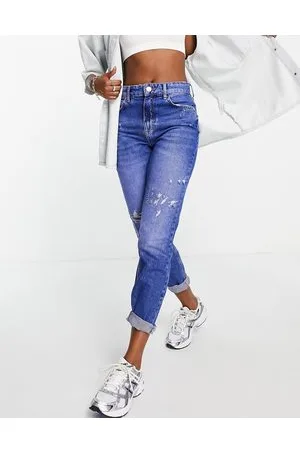 River Island Plus - Mom jeans vita alta acceso con strappi