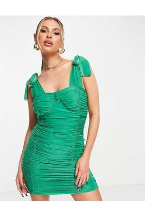 Femme Luxe Vestito corto fasciante arricciato con spalline annodate