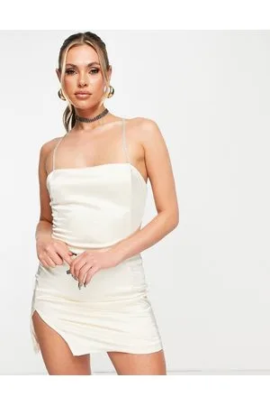 Femme Luxe Vestito corto avorio con spalline di strass