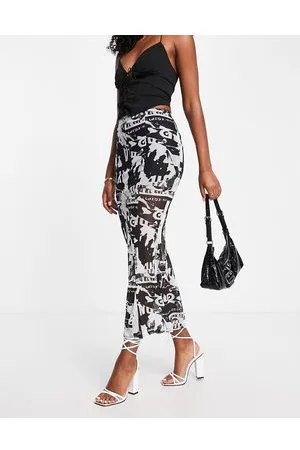 Fashionkilla Gonna midi in rete con stampa stile giornale