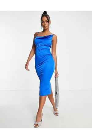 NaaNaa Vestito midi in raso cobalto con scollo ad anello