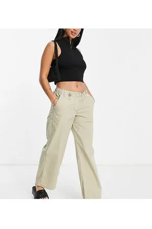 Topshop Pantaloni cargo a fondo ampio in nylon salvia a vita bassa