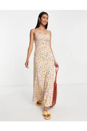 ASOS Vestito lungo con spalline sottili e scollo rotondo sul retro blu pallido a fiorellini