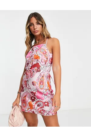 River Island Vestito corto sottoveste acceso arricciato sul davanti