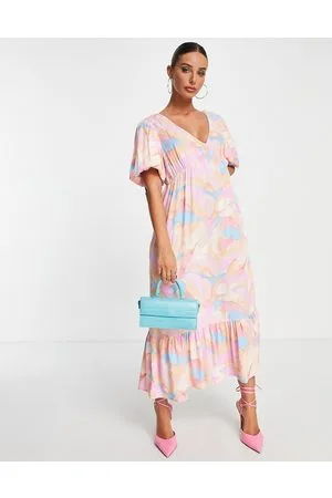 VILA Vestito midi con scollo a V e stampa astratta colori pastello