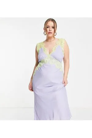 ASOS ASOS DESIGN Curve - Vestito midi asimmetrico in chiffon lilla con applicazione in pizzo