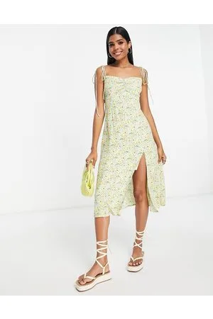 Urban Revivo Vestito midi con spalline sottili e spacco frontale con stampa