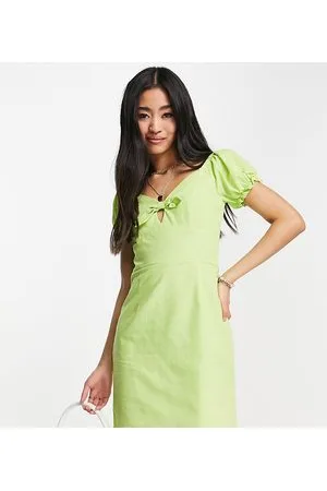 Collective The Label Vestito corto allacciato sul davanti con maniche a sbuffo lime