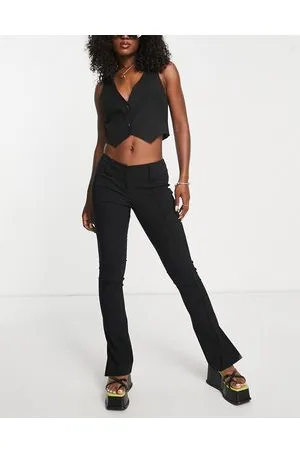 Topshop Pantaloni a zampa a vita bassa in bengalina nera con bottoni doppi