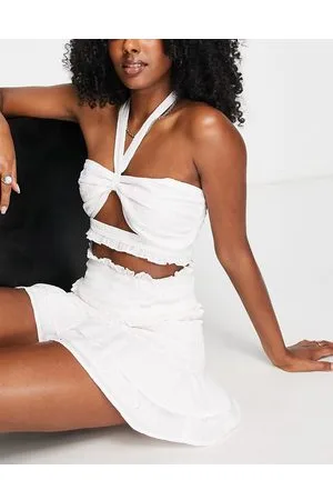 River Island Top da mare in pizzo allacciato al collo in coordinato