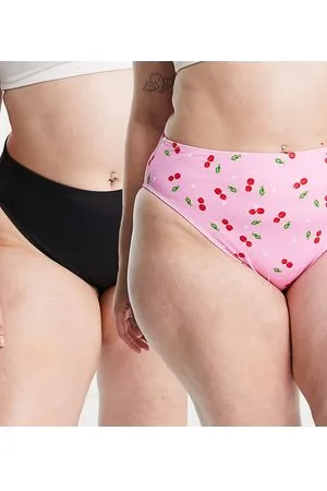 Simply Be Confezione da 2 slip bikini rosa con stampa di ciliegie e nero