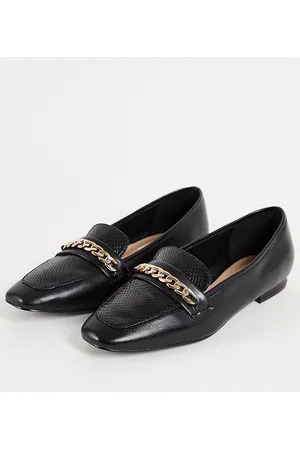 Dune Donna Scarpe stringate e mocassini - Dune London - Mocassini in pelle nera con catenina a pianta larga