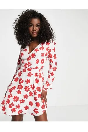 Glamorous Vestito corto avvolgente a fiori rossi con scollo a V