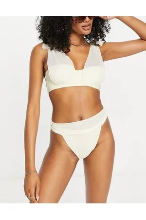 ASOS Slip bikini sgambato arricciato in rete gialla