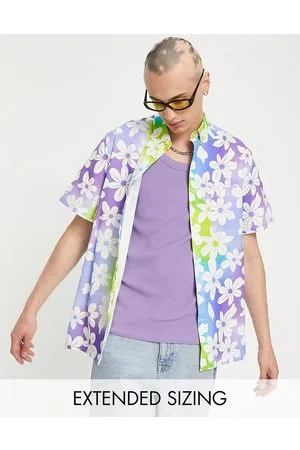 ASOS Camicia comoda effetto lino con stampa a fiori sfumata con bottoni e colletto