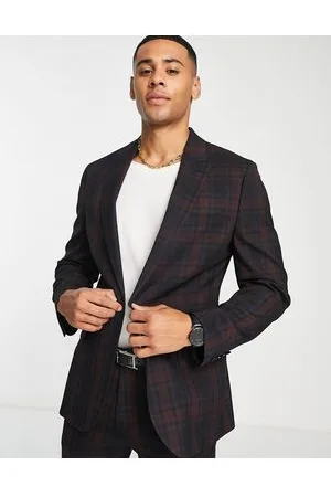 ASOS Giacca da abito super skinny a quadri scozzesi bordeaux e neri