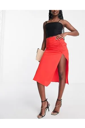 ASOS Gonna midi rossa con bottoni e arricciatura laterale