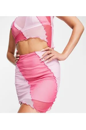AsYou Minigonna rosa asimmetrica colorblock con cuciture a vista in coordinato