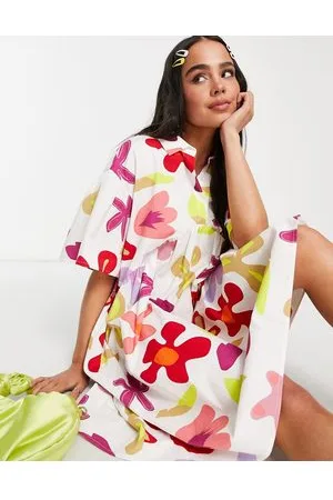 JJXX Vestito camicia stile grembiule con fiori oversize