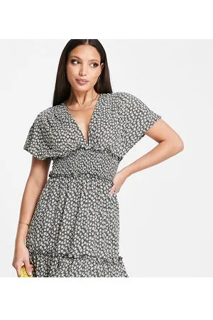 ONLY Vestito corto arricciato con scollo profondo e stampa a fiorellini